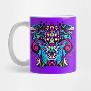 the rainbow hand of god in sutra buddha kaiju pattern art Mug